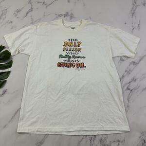 Hallmark Vintage 80s Graphic Tee Size XL White Who Know Whats Going On Joke